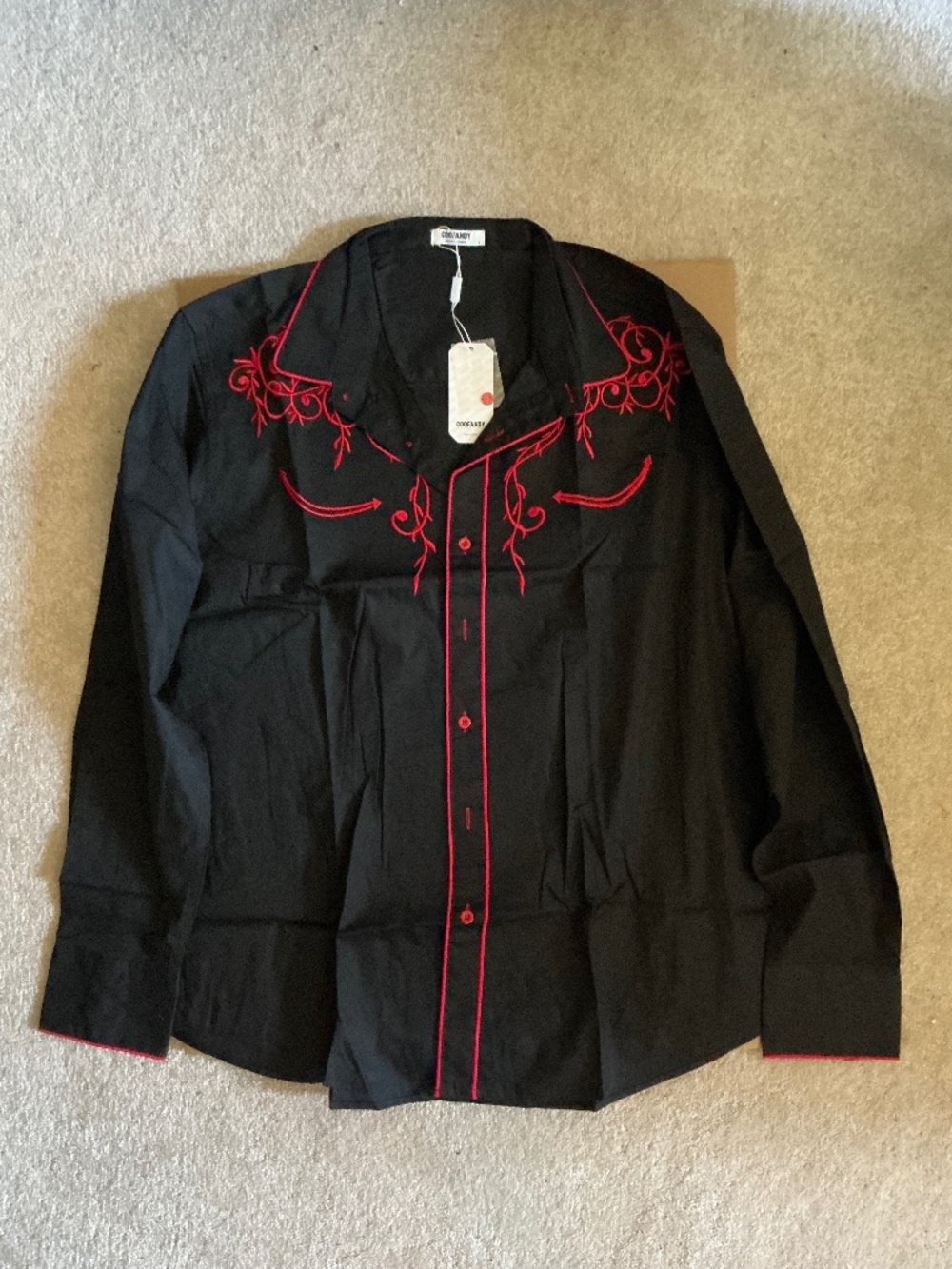 COOFANDY Black Western Long Sleeve Shirt Men’s Large NWT